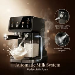 DeltaMerch Koffiezet apparaat - Koffie machine - Espressomachine - Latte- en cappuccinofunctie - Melkopschuimer - Zwart — thumbnail 4