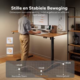 SENSE7 NOJO LIGHT - Elektrisch Verstelbaar Bureau - 160x80 cm - Geheugenfunctie - Zit Sta Bureau - Computertafel - Donkerbruin — thumbnail 5