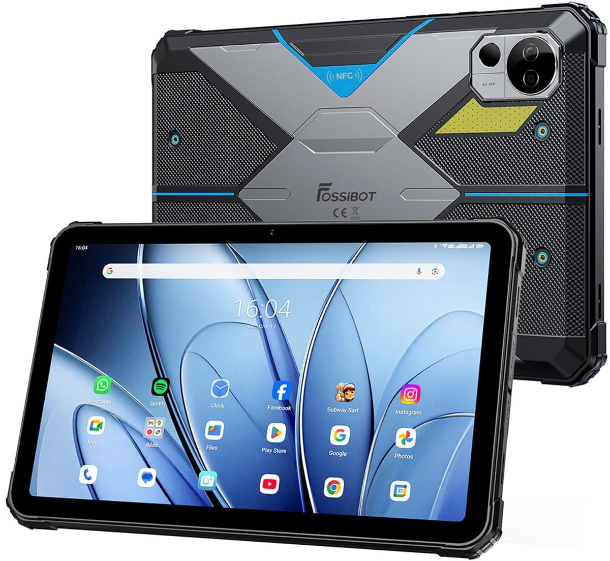 FOSSiBOT DT3 5G robuuste tablet, Android 15, 10,4 inch 1200x2000 scherm, 12 GB RAM 256 GB ROM, WiFi 6, 21560 mAh batterij met 66W snelladen, 64 MP + 32 MP camera, LED-zaklamp, NFC. — afbeelding 1