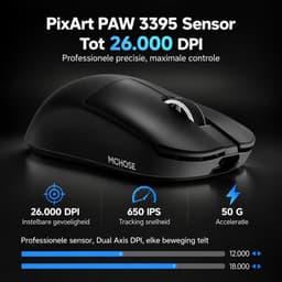 MCHOSE L7 Pro Ultra - Lightweight Gaming Muis – Draadloos – 8000Hz – PAW3395 – 26.000 DPI – 39g – Zwart — thumbnail 2