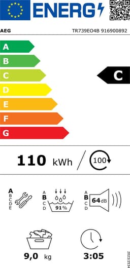 AEG TR739EO4B 7000 SensiDry - Warmtepomp Droger - EnergyLabel C - 9 kg — thumbnail 2