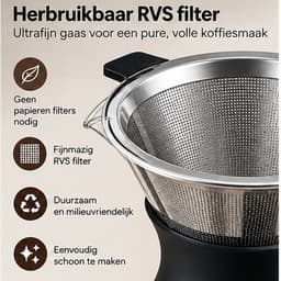 Pour Over Koffiezetapparaat 400 ml – Slow Coffee Maker met Herbruikbaar RVS Koffiefilter – Glazen Koffiekan – Handmatige Dripper voor Filterkoffie — thumbnail 2