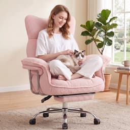 Dowinx Game stoelen - Gamestoel roze - Ergonomische Gamestoel - Grote Bureaustoel - Gamestoel met voetsteun - Verstelbare Gamingstoel - Tot 181 kg - Game bureaustoel chair - Teddy fleece — thumbnail 4