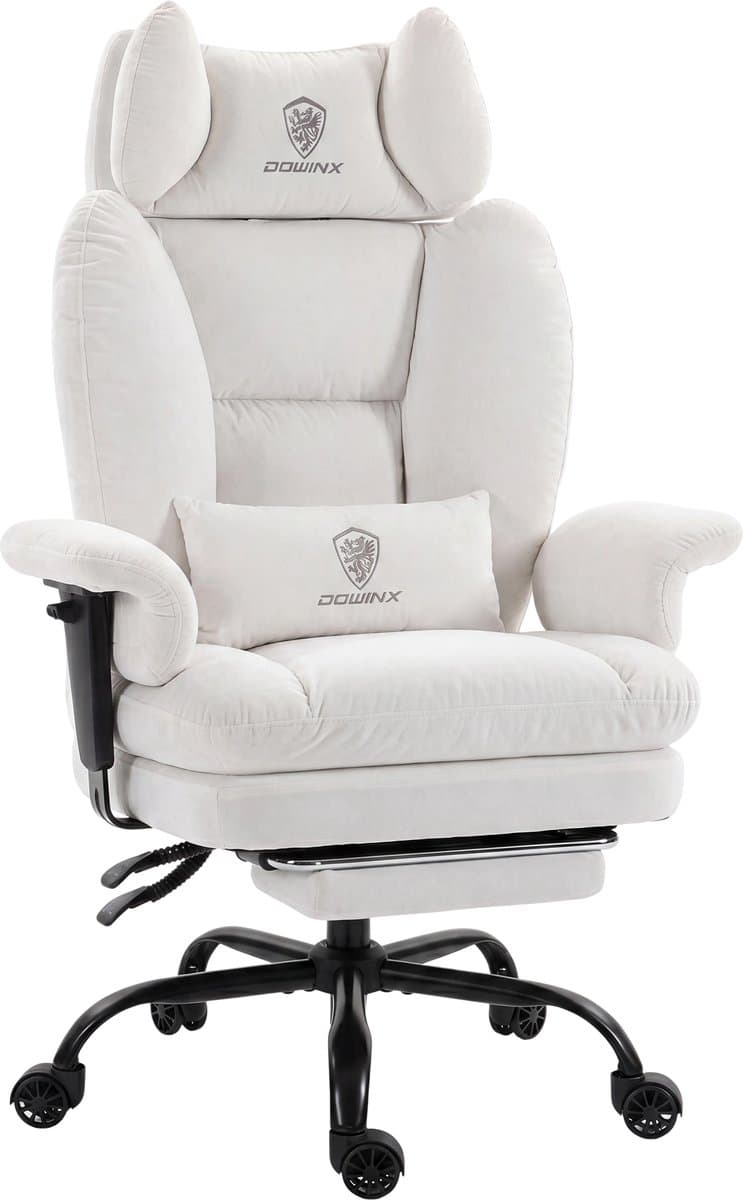 Dowinx Gamingstoel - Ergonomische Bureaustoel - Grote Bureaustoel - Ademende Stof en Flueel - Met Voetensteun en Verstelbare Rug - Bureaustoel Gaming chair - Wit — afbeelding 1