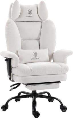 Dowinx Gamingstoel - Ergonomische Bureaustoel - Grote Bureaustoel - Ademende Stof en Flueel - Met Voetensteun en Verstelbare Rug - Bureaustoel Gaming chair - Wit — thumbnail 1