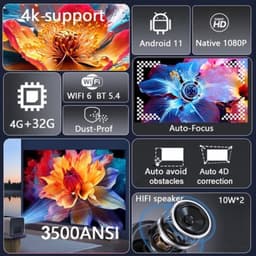 Beamer J10-EU - 3500 ANSI Lumen - 1920 x 1080 Resolutie - LCD - Android Smart Home Theater - Wit - Voor Binnen En Buiten — thumbnail 1