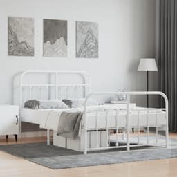 Bedframe met hoofd- en voeteneinde, metaal, wit, 120 x 190 cm, bedframe voor woonkamer, slaapkamer, hotelbedframe, geschikt voor slaapkamer — thumbnail 1