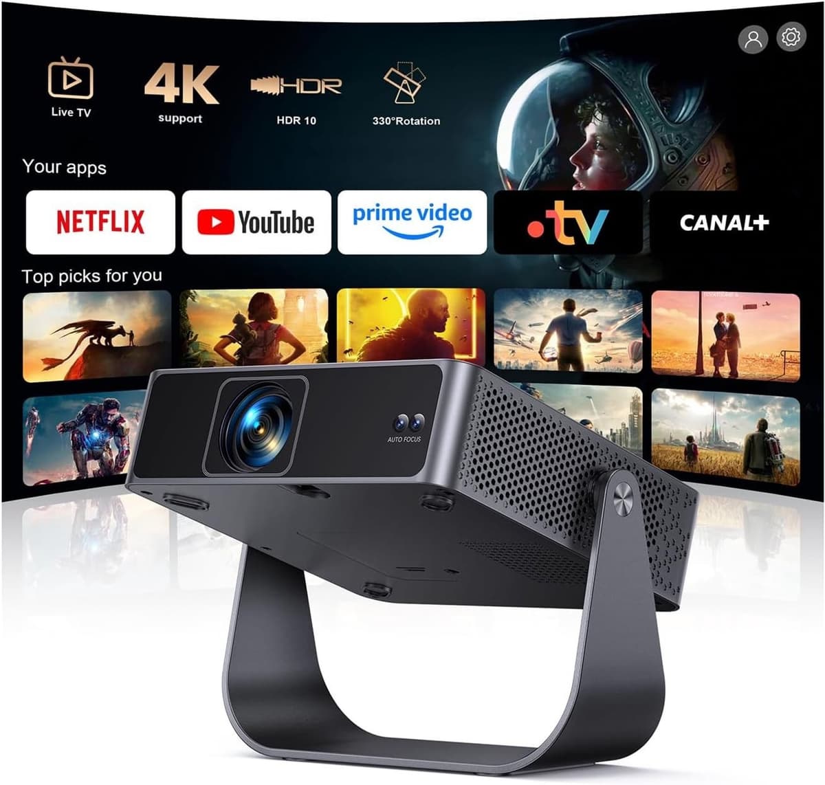 Mini-projector - Zwart - Draagbare 4K Beamer met Korte Brandpuntsafstand - Voor Thuisbioscoop en Buitengebruik — afbeelding 1