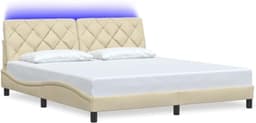 Bedframe met led, crèmekleurige stof, 180 x 200 cm — thumbnail 1