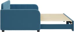 Bedframe, familiebed, tweepersoonsbed, slaapkamermeubel, dagbed, uittrekbaar, blauw, 90x200 cm, fluweel — thumbnail 2