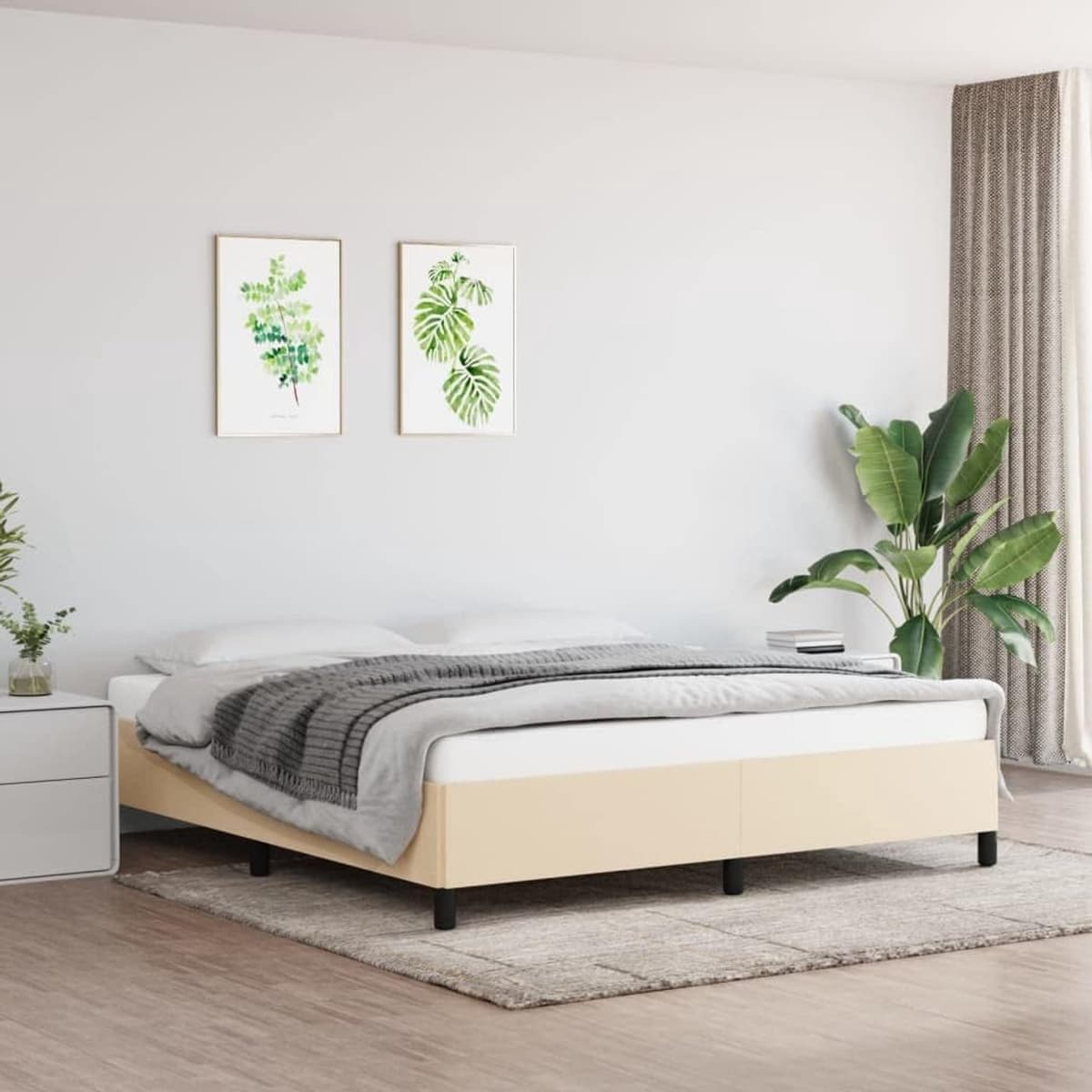 Bedframe zonder matras stof crème 180x200 stoffen ledikant met lattenbodem stevig onderstel slaapkamer meubel — afbeelding 1