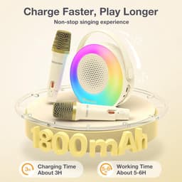 Karaoke-machine met 2 draadloze microfoons, Bluetooth-karaoke-luidspreker voor kinderen en volwassenen - Beige — thumbnail 4