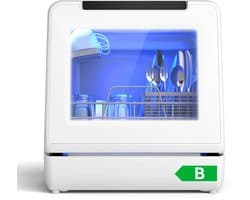 Puluomis Mini Vaatwasser - Afwasmachine - Vrijstaand - 3 Couverts - 6+1 Wasprogramma's - Incl. Bestekmandje - met 5L Waterreservoir - Extra stil - Wit