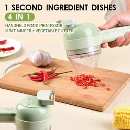 Elektrische Hakmolen - 1200 mA - 4 in 1 Groentesnijder - Uiensnijder - Mini Chopper - Food Chopper - Mini Foodprocessor - USB oplaad - BPA-Vrij - Multifunctioneel - Voor babyvoeding,knoflook, chilipepers, uien, selderij en gember - Groen — thumbnail 3