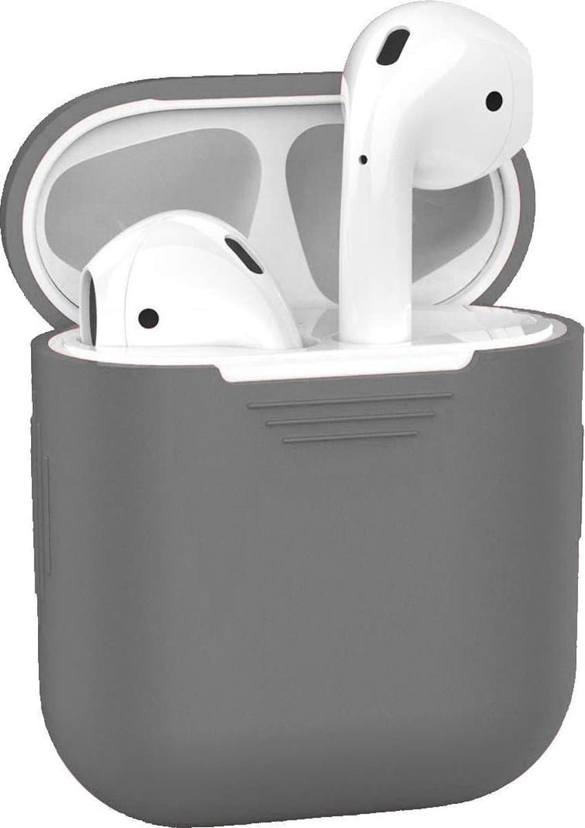 Hoesje - Geschikt voor Apple Airpods 2 - Siliconen Hoes met Clip - Silicone Case Cover - Grijs — afbeelding 1