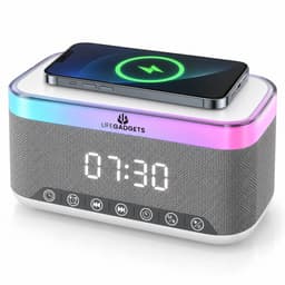 LifeGadgets Digitale Wekkerradio – Digitale Klok Slaapkamer – 15 W Draadloos opladen - Speaker met bluetooth - 13 Lichtstanden - Lichtwekker – Wekker voor kinderen & volwassenen – Netstroom – Alarmklok – Wit — thumbnail 1