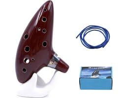 Ocarina, Keramische ocarina, 12-gaats ocarina, Inclusief handleiding voor de eerste stappen, displaystandaard, beschermhoes en ophangtouw, muziekinstrument, magisch, instrument, 12 gaten, bruin