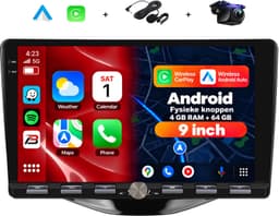 Boscer Autoradio - Geschikt voor Toyota Aygo, Citroën C1 & Peugeot 108 (2015–2020) - 4+64GB Android 15 - 9 Inch HD Touchscreen (1280x720) - Draadloze Apple CarPlay & Android Auto - GPS, WiFi & Bluetooth - Camera & Microfoon — thumbnail 1