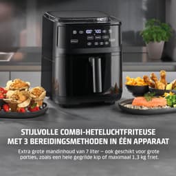 Airfryer met Stoomfunctie - 7 Liter - 1700 W - 10 Kookprogramma’s - 3-in-1 Bereiding - Touchscreen - Kijkvenster - Vaatwasserbestendige Onderdelen - Zwart — thumbnail 5
