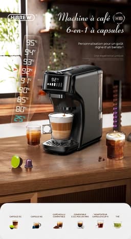 HiBREW H1B - 6 in 1 - Koffiemachine - Koffiezetapparaat - Multifunctioneel voor warm en koud - Kapsulekoffiezetapparaat - Voor Nespresso, Dolce Gusto, ESE & gemalen koffie — thumbnail 4