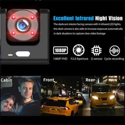 1080P High Definition Dash Camera, Drieweg, Grote Groothoek, Binnen en Buiten Auto-opname met Beeld in Beeld, Eenvoudige Installatie, Multinationale Taalondersteuning — thumbnail 3
