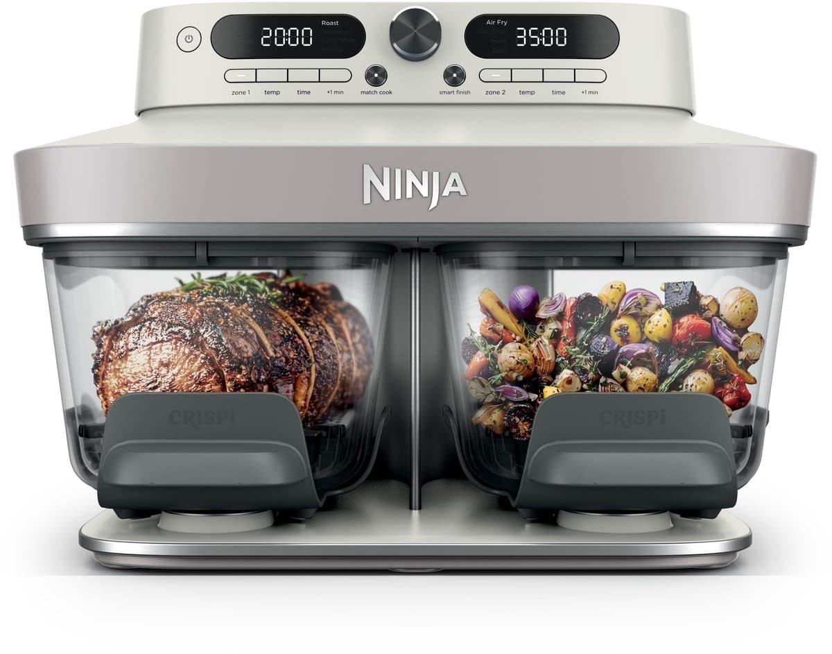 Ninja CRISPi DualZone Glazen Airfryer met 2 manden, 8 kookfuncties, Kook twee gerechten tegelijkertijd, PFAS-vrije glazen schalen, Inclusief deksels - Gebroken wit - DD102EUIV2 — afbeelding 1