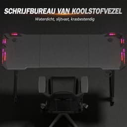 Devoko Gamingbureau 160 × 60 × 75 cm – Carbonlook met LED-verlichting en Touchbediening – Draagvermogen 100 kg – Bekerhouder en Koptelefoonhaak – Zwart — thumbnail 5