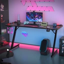 Devoko Gamingbureau 160 × 60 × 75 cm – Carbonlook met LED-verlichting en Touchbediening – Draagvermogen 100 kg – Bekerhouder en Koptelefoonhaak – Zwart — thumbnail 4