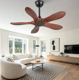 36 inch Plafondventilator zonder verlichting - 5 bladen massief hout - 6 snelheden - omkeerbaar - afstandsbediening - 20W - geluidsarm 25dB - walnoot zwart - 2 staven 5" en 10" — thumbnail 4