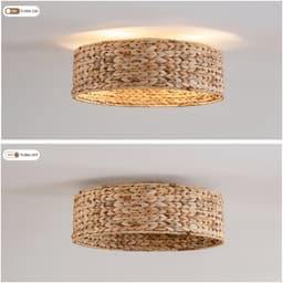 FloraGrace Plafondlamp Met Ventilator – Handgeweven Rattan Design – 50 Cm – Kunststof En Rattan – Koper – Slaapkamer En Kleine Ruimtes – 6 Snelheden — thumbnail 3
