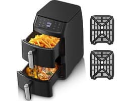 Double Stack Air Fryer, 11 l, verticale friteuse zonder olie met 2 laden, 2500 W, 40-220 °C, 6 kookfuncties en 8 vooraf geconfigureerde programma's voor snel en gezond koken, compact design