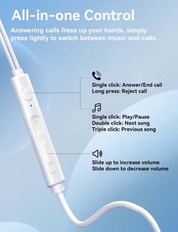 USB-C Hoofdtelefoon met Kabel, In-Ear Oordopjes Type C met Microfoon, Compatibel met iPhone 15 16 iPad Pro, Samsung Galaxy S25 S24 S23 A55 A53, Google Pixel, Huawei, Mi, Oppo, Wit — thumbnail 2