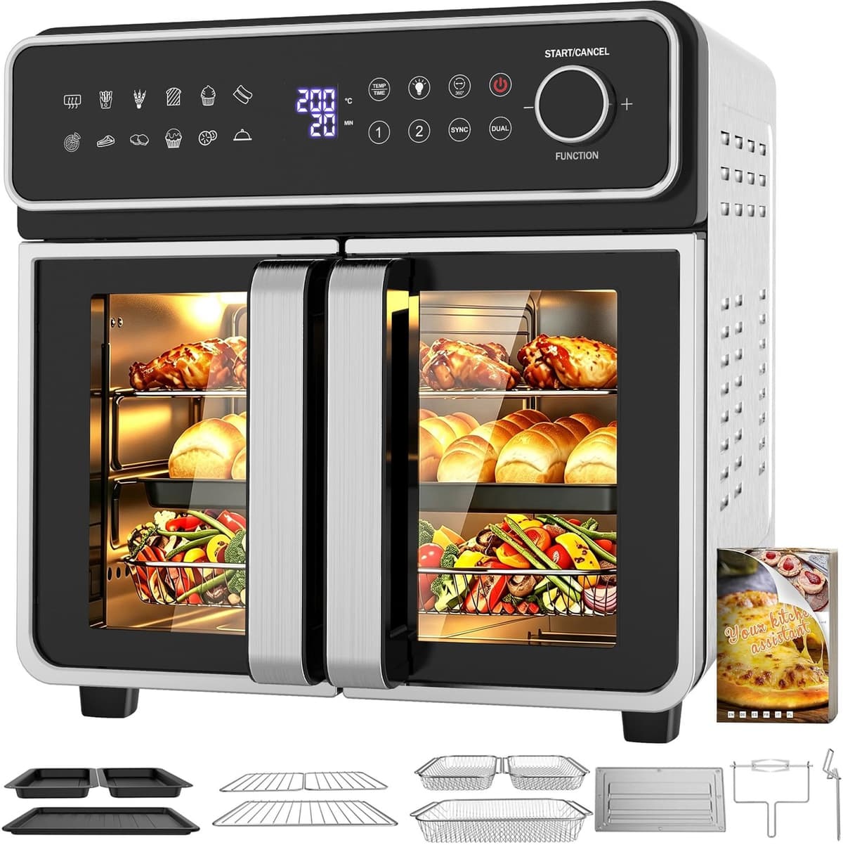 XXL 23L Airfryer – Mini-oven met variabele Flex-Zone, Airfryer met dubbele kamer en openslaande deuren, Onafhankelijke temperatuurregeling (tot 200°C), 12-in-1 Mini-oven met dubbele kamers — afbeelding 1