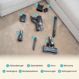 Achaté Steelstofzuiger V2 – Steelstofzuiger Draadloos & Draadloze Stofzuiger – Stofzuiger Zonder Zak 300W – Handstofzuiger & Kruimeldief Snoerloos – Kruimelzuiger – HEPA Filter – 4 Opzetstukken – LED – Wandmontage – 50 min Accu — thumbnail 3