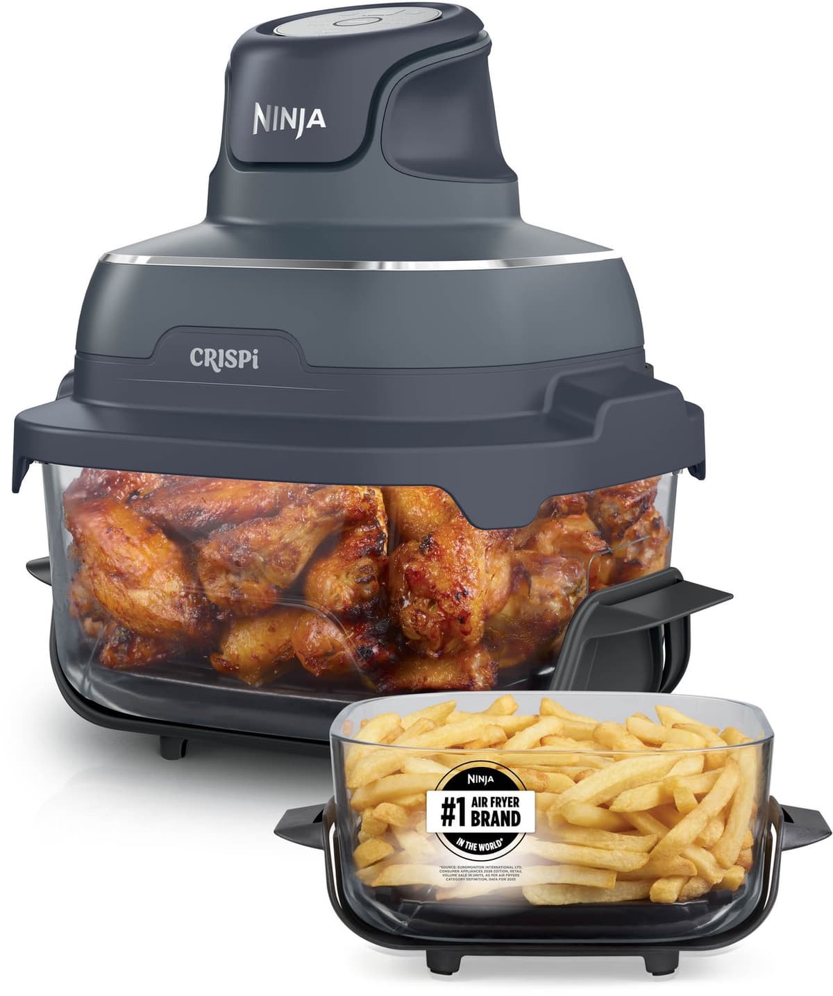 Ninja CRISPi 4-in-1 Glazen Airfryer, 3,8 l en 2,3 l, airfryen, braden, warmhouden en opnieuw krokant maken, compact ontwerp, 2 verwijderbare glazen schalen en deksels, 1700 W - Blauw - FN201EUBL1 — afbeelding 1