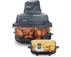 Ninja CRISPi 4-in-1 Glazen Airfryer, 3,8 l en 2,3 l, airfryen, braden, warmhouden en opnieuw krokant maken, compact ontwerp, 2 verwijderbare glazen schalen en deksels, 1700 W - Blauw - FN201EUBL1