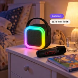 Cheqo® Karaoke Set met 2 Draadloze Microfoons - Karaoke Machine voor Kinderen en Volwassenen - RGB LED Verlichting - Party Speaker met Microfoon - Draagbare Luidspreker met Handvat - Muziekbox - Echo Effect - Oplaadbaar met USB - Zwart — thumbnail 2