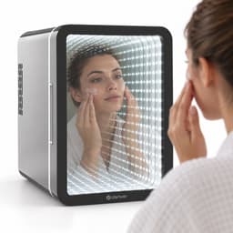 Denver Mini Koelkast - Koelen en Verwarmen - Skincare fridge - Spiegel met LED effect front - MFR604B - Zwart — thumbnail 1