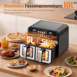 Airfryer – Friteuse – Heteluchtoven – Heteluchtfriteuse – Oven – 10,5L DualZone Met Dubbele Mand – 2600W Vermogen Met Touchscreen Bediening — thumbnail 4