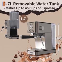 Espressomachine RVS met Stoompijp - 15x29x29cm - Compacte Koffiemachine - 1.7L Watertank - Voor Espresso En Latte - voor Thuis Kantoor - Zilver — thumbnail 4