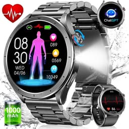 FOSMET Smartwatch - Horloge Heren - AI-Gezondheidsanalyse - ECG,PPG,HRV & SpO2 - 1,75 inch - AMOLED Scherm - 5ATM Waterdicht - 100+ Sportmodi - Stappenteller - Hartslagmeter - Slaapmonitor - Belfunctie - Geschikt voor Android en IOS - Zwart — thumbnail 1