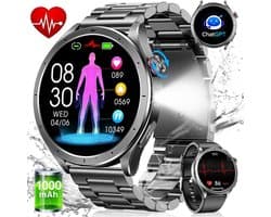 FOSMET Smartwatch - Horloge Heren - AI-Gezondheidsanalyse - ECG,PPG,HRV & SpO2 - 1,75 inch - AMOLED Scherm - 5ATM Waterdicht - 100+ Sportmodi - Stappenteller - Hartslagmeter - Slaapmonitor - Belfunctie - Geschikt voor Android en IOS - Zwart