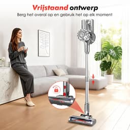 Adormii Steelstofzuiger Draadloos – 50 kPa Sterke Zuigkracht – Tot 60 Min Accuduur – Anti-haarwikkel Vloerborstel – 4 HEPA-filters – 1,6 L Stofreservoir – Groene LED Stofdetectieverlichting – Zilver — thumbnail 4