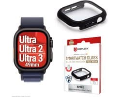 Displex 10H Panzerglas für Apple Watch Ultra/Ultra2 (49mm), Full Body Schutz, IP68, Snap-On, black frosted, Schermbeschermer, Smartwatch, Zwart, Apple, Apple Watch Ultra/Ultra2 (49mm), Polycarbonaat (PC), Gehard glas