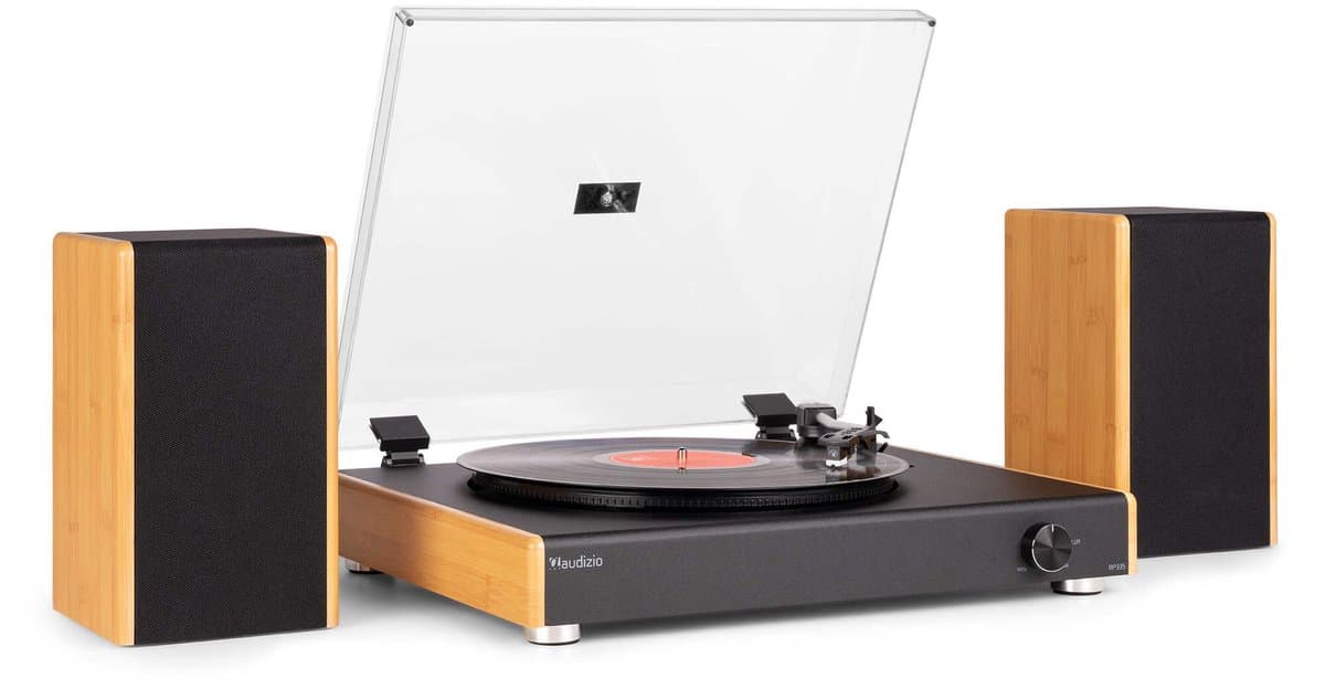 Retro Platenspeler - Audizio RP335BB - Platenspeler met boxen - Bluetooth - Voor alle LP’s - Bamboe — afbeelding 1