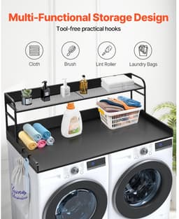 Wasmachine en Droger Werkblad - Overbouwrek met 2-Laags Plank - 137 x 70 x 41,9 cm - Antislip Pads - Waterbestendig - Zwart — thumbnail 3