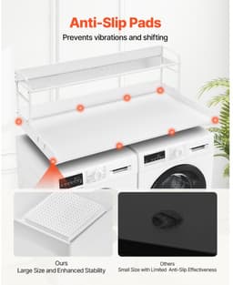 Wasmachine- en droger werkblad - Aanrechtblad met 2-laags opbergplank - 137 x 70 x 41,9 cm - Antislip pads - Waterbestendig - Wit — thumbnail 5
