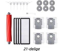 Accessoires Vervangende - 21-Delige - Geschikt voor Roborock Q Revo MaxV/Pro/P10 Pro Robotstofzuiger - 1 Hoofdborstel, 6 Zijborstels, 4 HEPA-filters, 6 Dweildoeken, 4 Stofzakken - Met Borstel