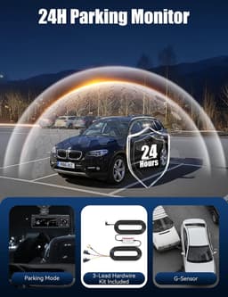 4K dashcam voor de auto - voor en achter met hardwire kit, wifi dashcam met parkeerbewaking, 64 GB SD-kaart, 3-kanaals autocamera met nachtzicht, 170° groothoek, WDR, G-sensor, loopopname — thumbnail 5