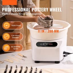 Pottenbakkersschijf - Elektrische Kleidraaischijf - 28 cm Schijf - 450 W Motor - Pedaalbediening - Directe Aandrijving - Voor Keramiek - Vormgereedschap Inbegrepen - Wit — thumbnail 5